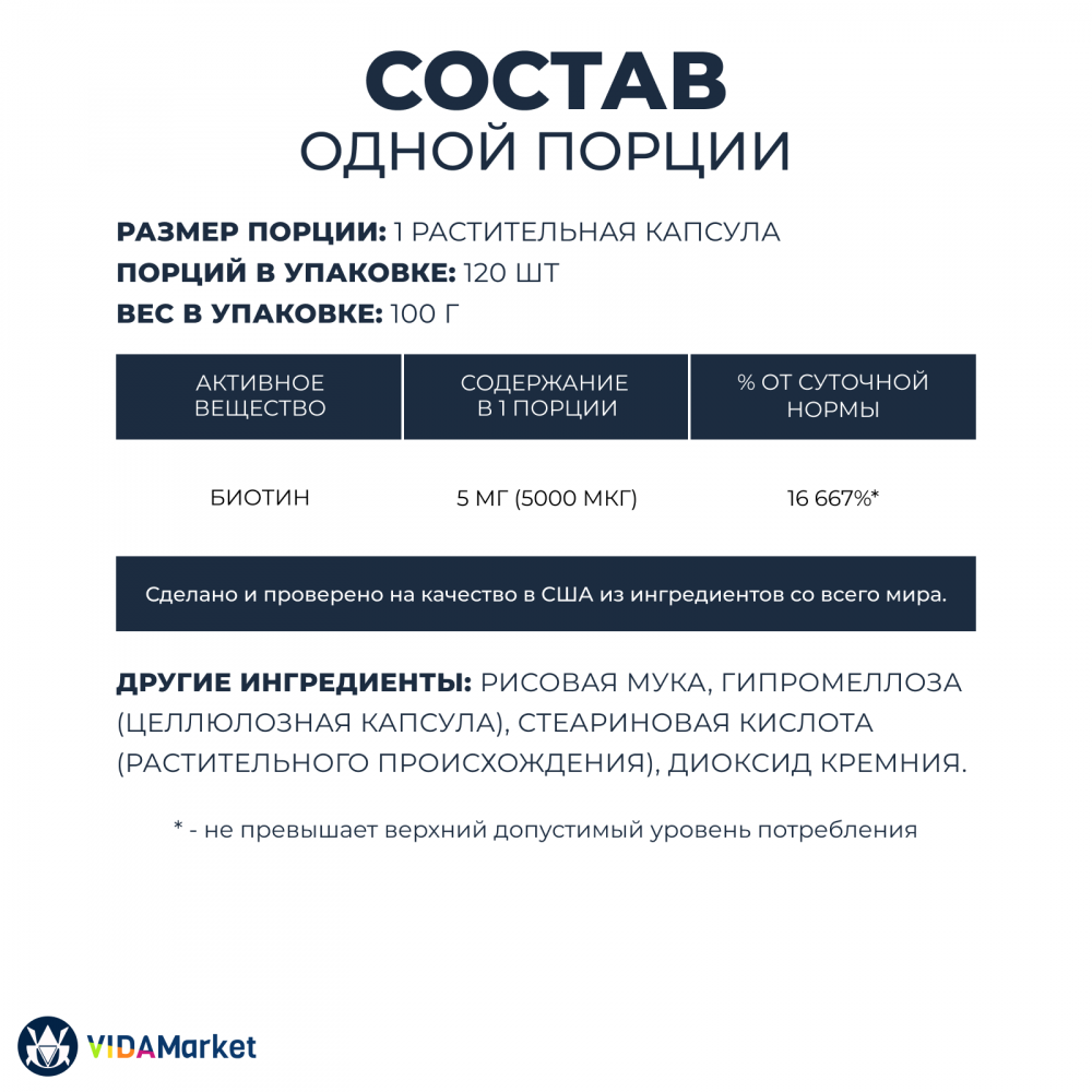 NOW Foods Биотин, Biotin 5000 мкг, 120 шт. для Волос, Кожи и Ногтей