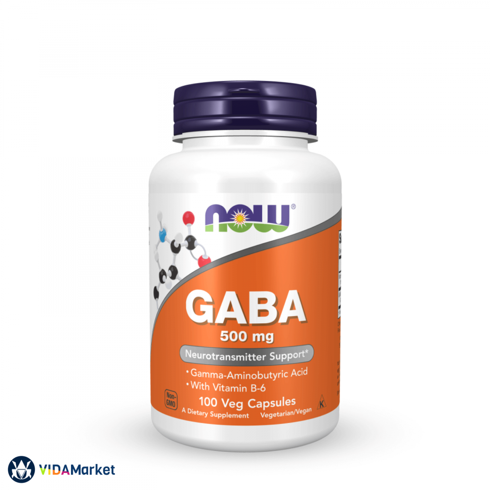 NOW Foods GABA 500 мг, c витамином В6, 100 шт. вегетарианских капсул