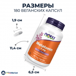 NOW Foods, Мелатонин при нарушениях сна 3 мг, 180 растительных капсул