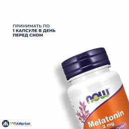 NOW Foods, Мелатонин при нарушениях сна 3 мг, 60 растительных капсул
