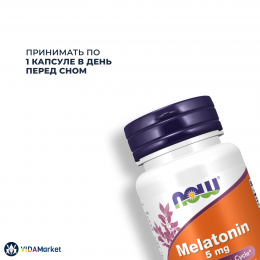NOW Foods, Мелатонин при нарушениях сна 5 мг, 60 растительных капсул