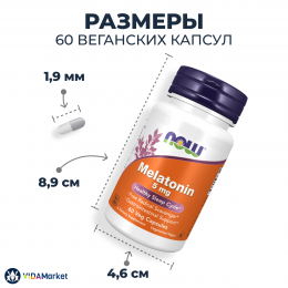 NOW Foods, Мелатонин при нарушениях сна 5 мг, 60 растительных капсул